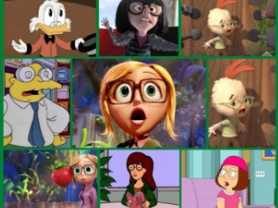 26 cartoon characters with glasses