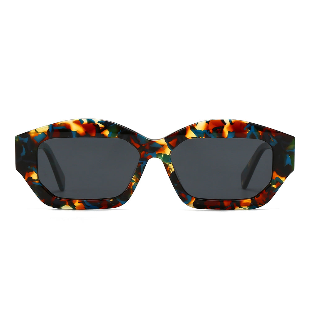 Vintage patchwork acetate polygonal cat-eye sunglasses